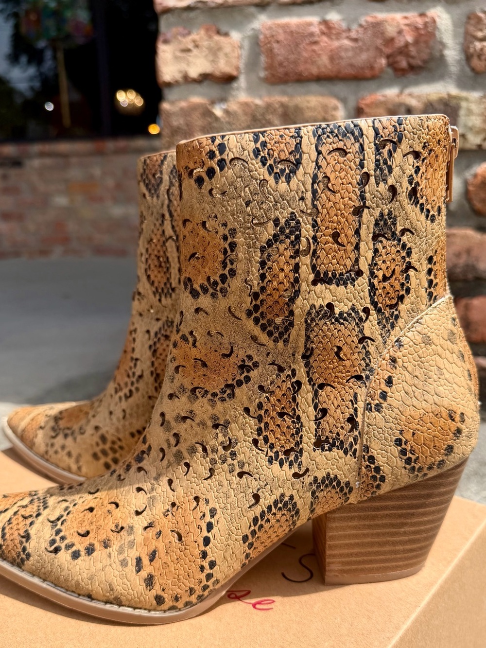 Coconuts by Matisse “Carter” Tan Multi Snake Print Ankle Booties